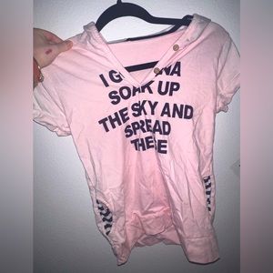 Retro pink baby tee with hood and pockets!